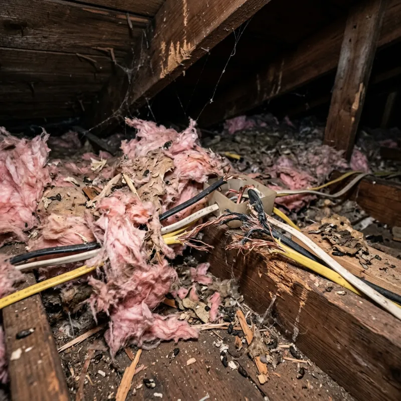 Contaminated ceiling insulation being assessed in a Nunawading roof space