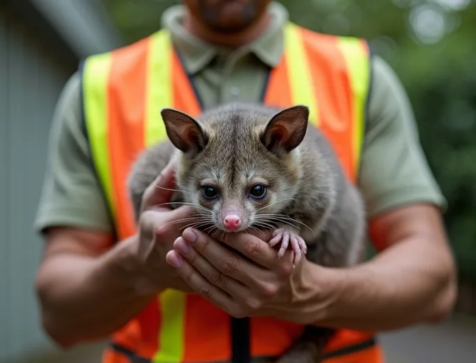 Animal handler safely recovering a deceased possum in Nunawading