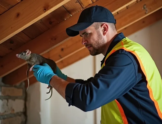 Technician inspecting a roof cavity for a dead rat in Nunawading